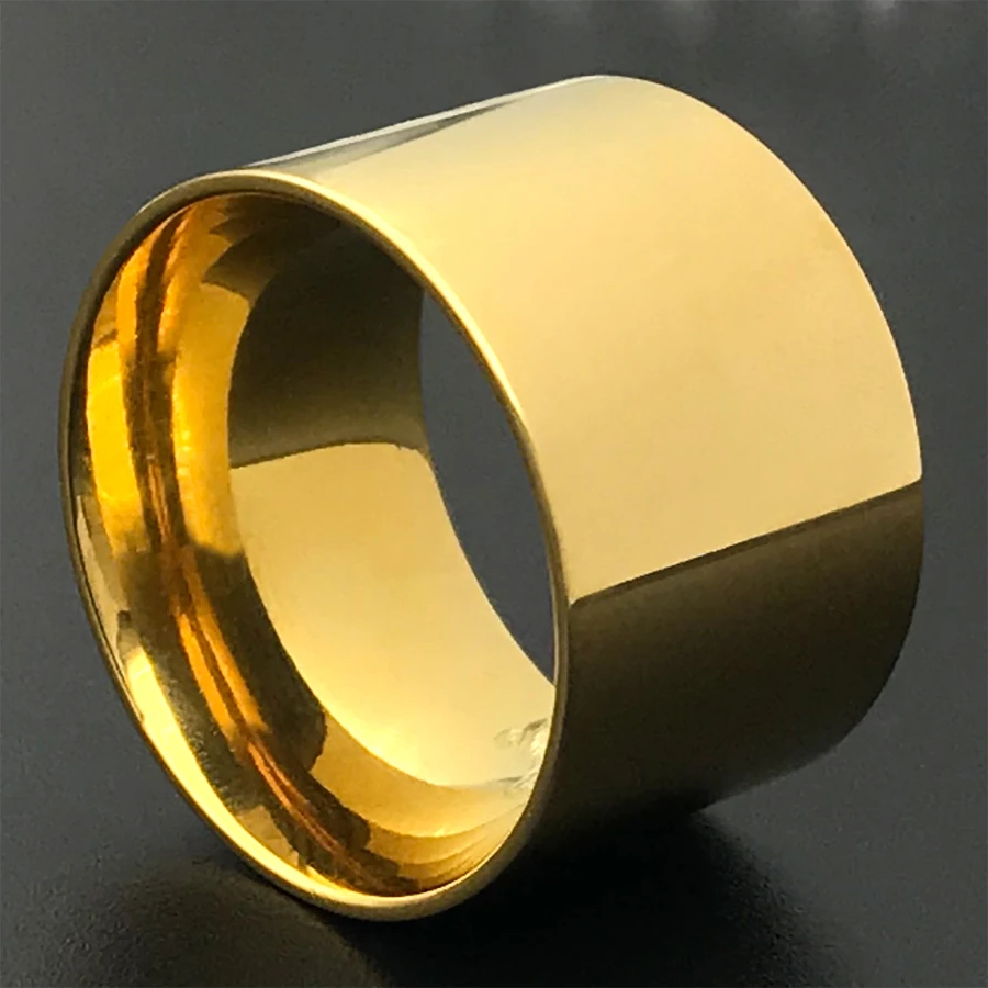 14mm Wide Glossy Large Men\'s Ring Stainless Steel Shiny Large Glossy Eternity Wedding Ring Tungsten Flat and Polished Boutique