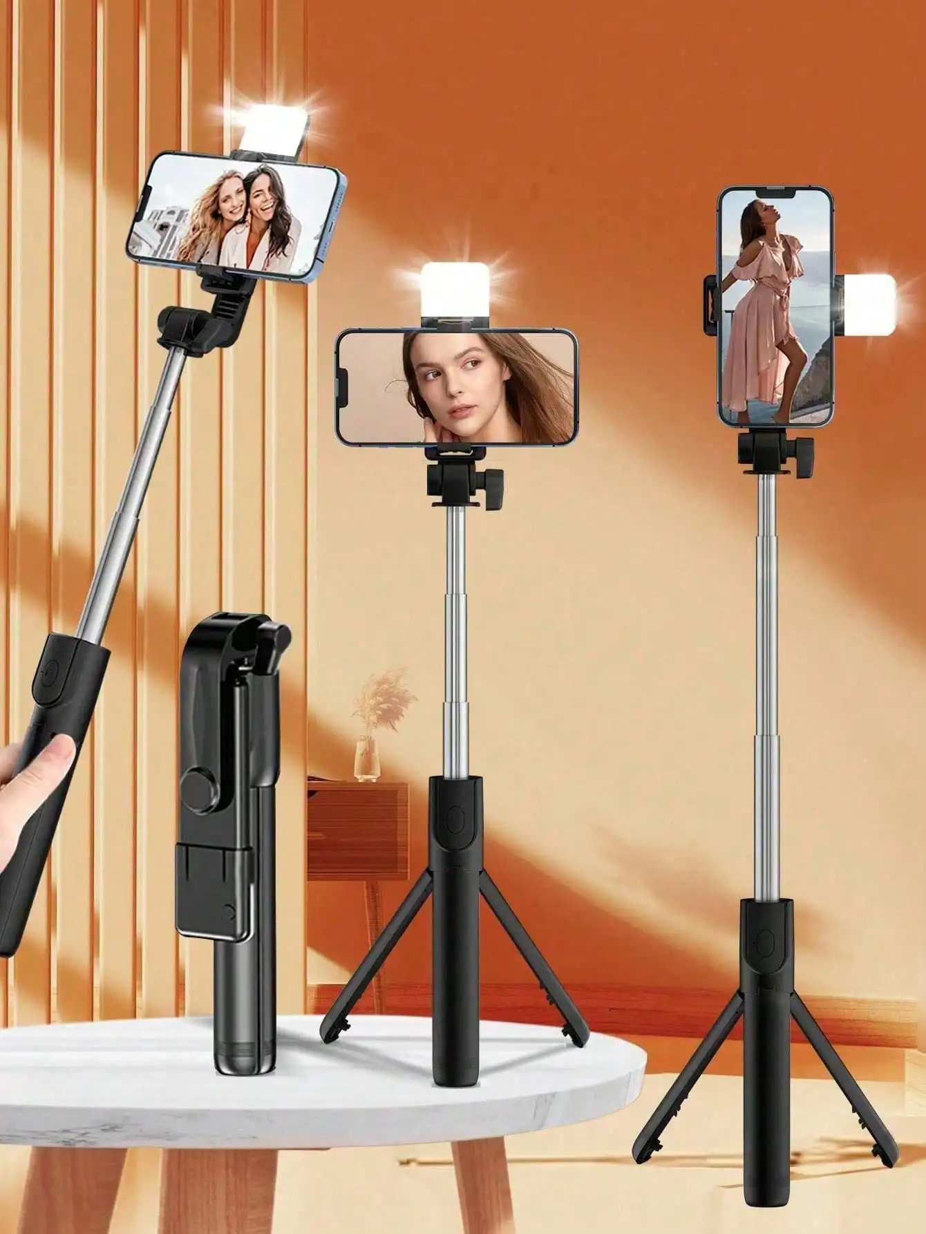 

Bluetooth Selfie Stick Tripod With LED Fill Light & Remote, Portable Phone Tripod For Vlog, Live Streaming, Travel, Android Compatible With Iphone Android Phone For Winter Vacation, Travel, Fill Light, Outdoor Activities, Live Streaming Vacation Travlel O