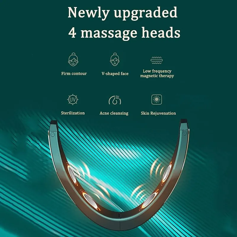 Microcurrent EMS อุปกรณ์ยกกระชับผิวหน้ากระชับสัดส่วนการสั่นสะเทือนความร้อน Double Chin V รูปร่างเข็มขัดยก Face เครื่องนวดประคบร้อน