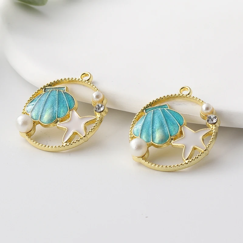 10pcs Pretty Enamel Charms Pearl Starfish Shell Two Colors Pendants For Making Necklace Key Chains Handmade DIY Jewelry Findings image 3