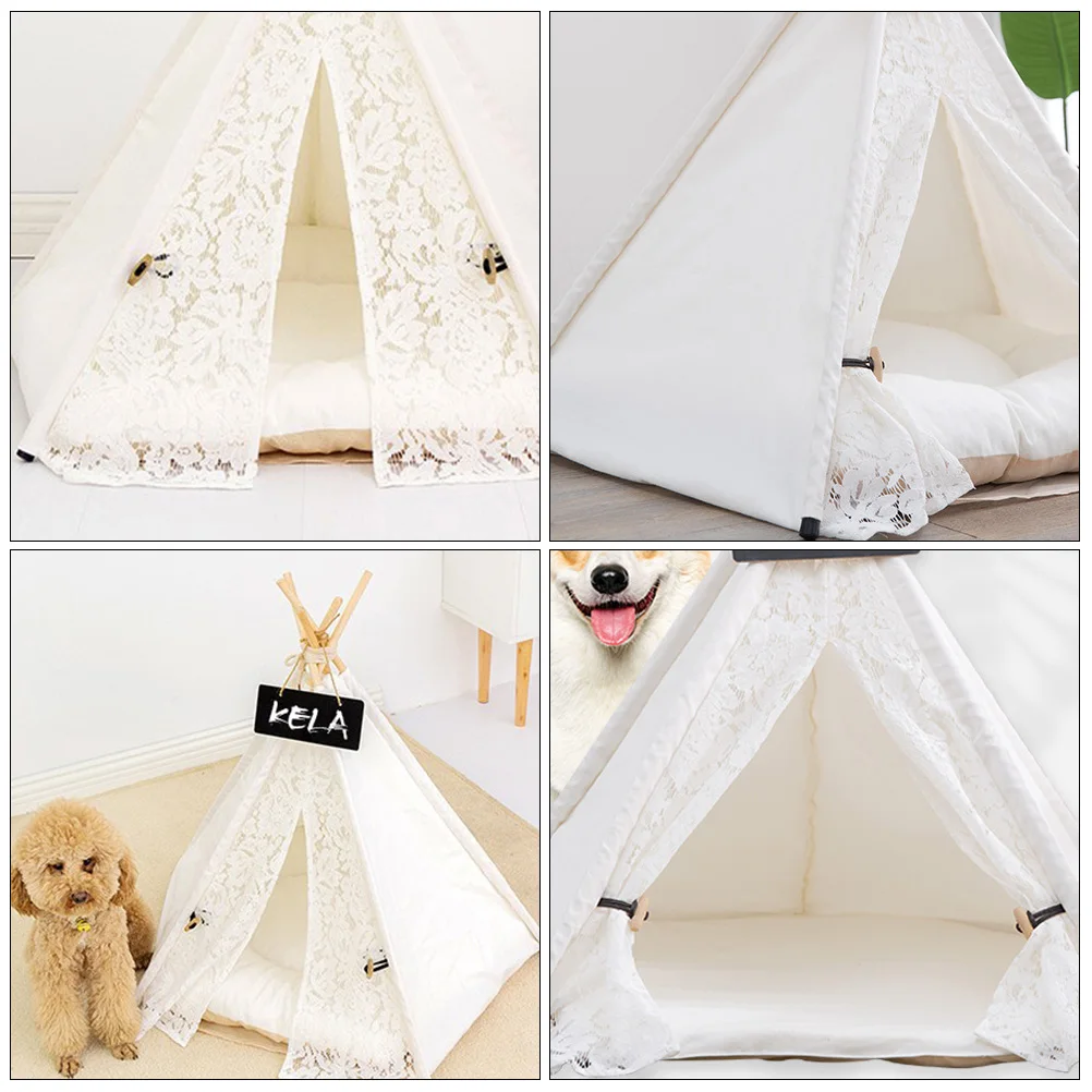 

Pet Tent Dog Shelter Foldable Cotton Canvas Bed Cat House Nest New Pine Frame Scratch Resistant for Small