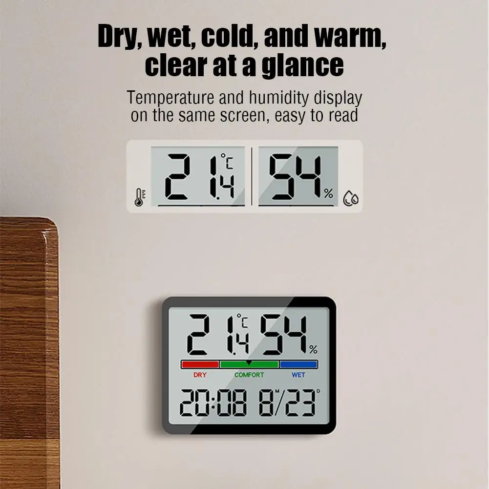 LCD Electronic Digital Temperature Humidity Meter Clock Magnetic Design Large Screen Indoor Outdoor Hygrometer Weather Sensor