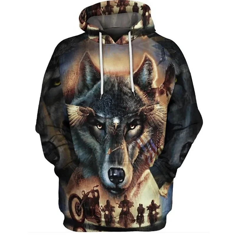 Fashion men's spring and autumn hoodie animal pattern wolf 3D printed hoodie unisex Harajuku street casual sports pullover