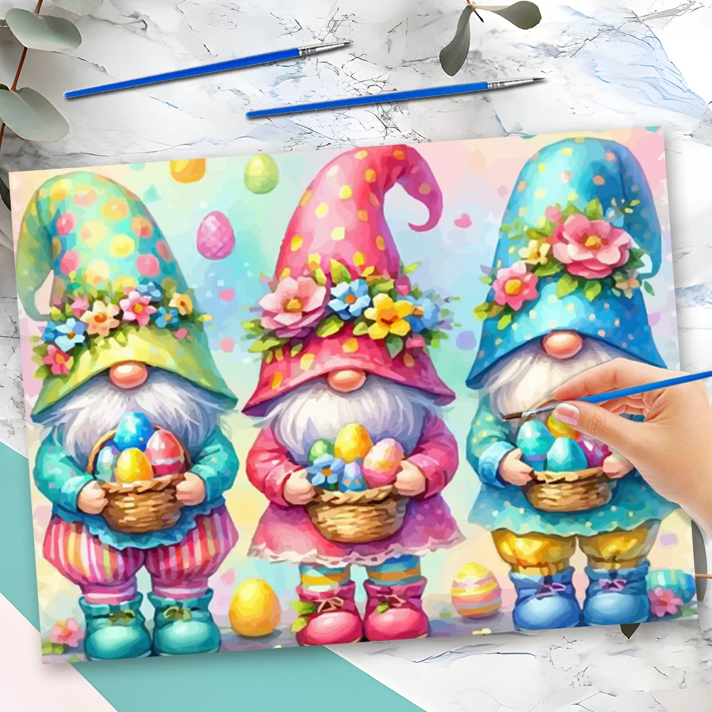 Momoart DIY Ölgemälde nach Zahlen, Gnom-Charakter, Zeichnen nach Zahlen, gerahmtes Porträt-Set, Leinwand, Osterei, einzigartiges Geschenk