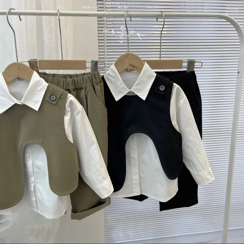 Conjunto de tres piezas de chaleco Irregular coreano para niños y niñas, ropa sólida, personalidad creativa, fresca, primavera y otoño, nuevo