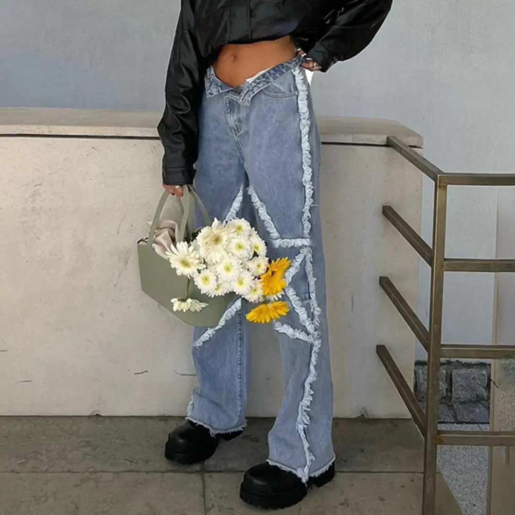 

Women Jeans Harajuku Cargo Jeans High Waist Female Straight Wide Leg Casual Jeans Streetwear 90S Baggy Trousers