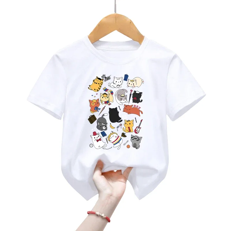 Kawaii Kids T-Shirts Time Lord Kittens Classic Tees Animal Space T-shirts Boys Girls Tees Cartoon Cats Shirts Children's T-shirt