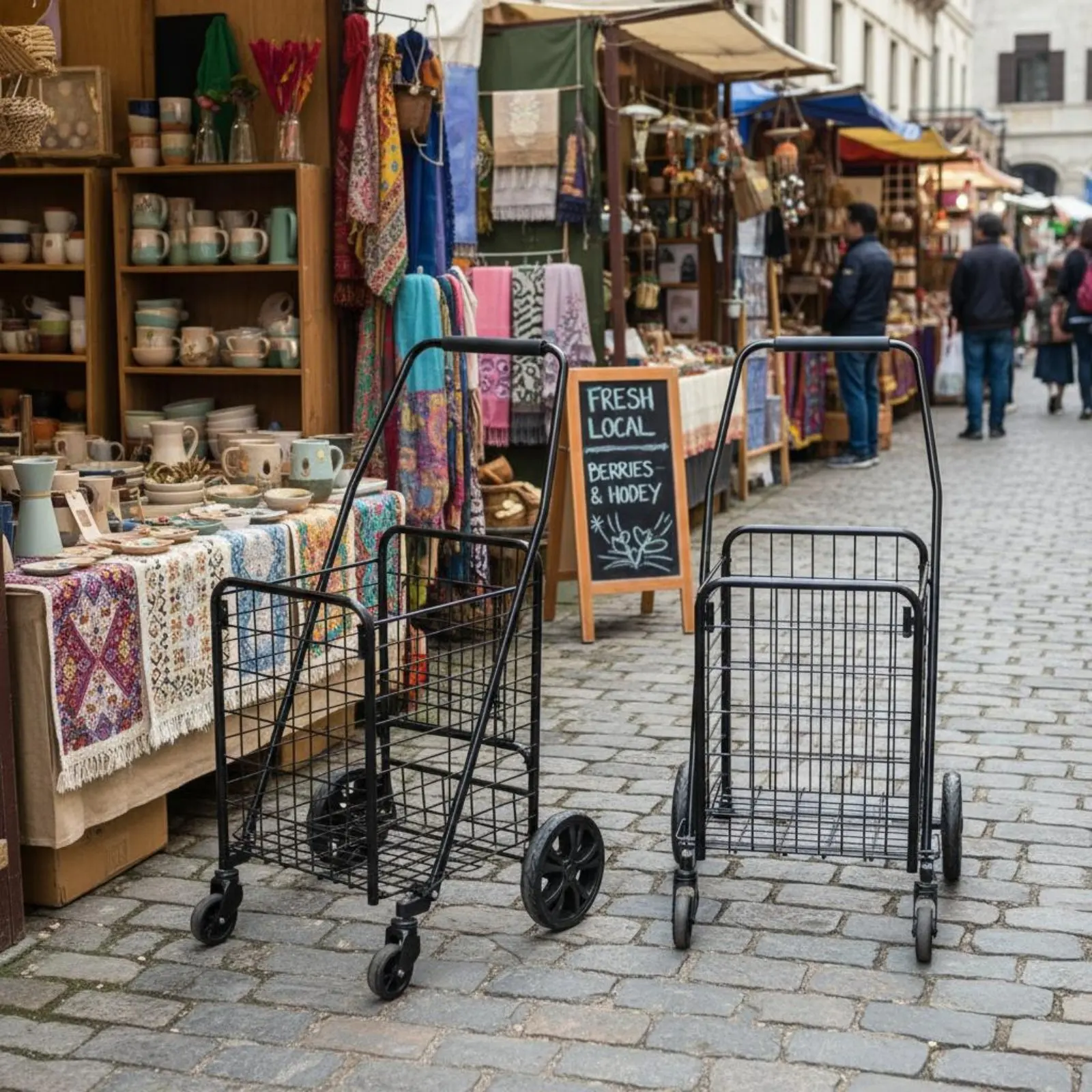 

Rolling Grocery Cart Full Rotation Front Wheels Foldable Grocery Trolley Rolling Utility Basket Sturdy Duty Three-Wheel Shopping