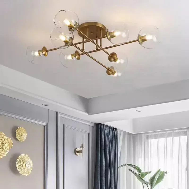 Nordic Glass Ball Ceiling Lamp Copper Design For Living Room Bedroom Dining Room Kitchen Ceiling Pendant Lamp Home Decorations