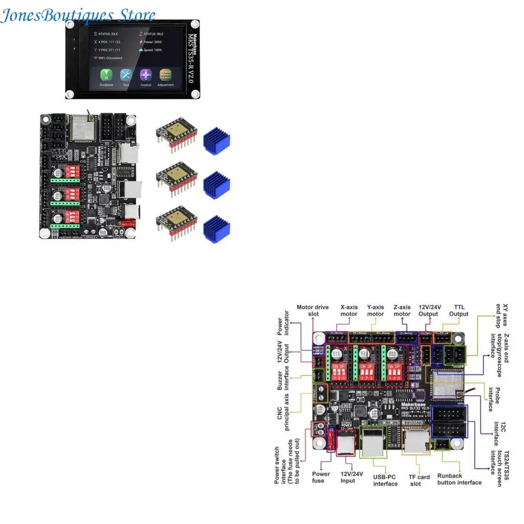 

MKS DLC32 V2.1 32Bit GRBL Offline Control Board TS35 LCD Screen TMC2209 Motor Driver for Precise Engraving W8KE