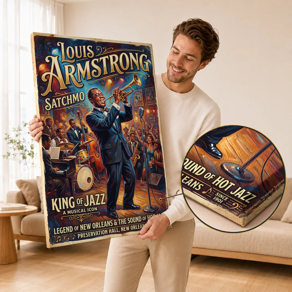 Louis Armstrong Canvas Poster Customized Photo Vintage Jazz Legend Tribute Style Wall Paintings Decoration For Cafe Fan Gift