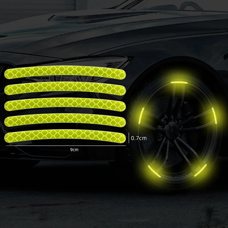 20PCS Reflective Stickers For Car Wheels Night Fluorescent Tire Safety Warning Stickers Personalized Decorative Car Stickers