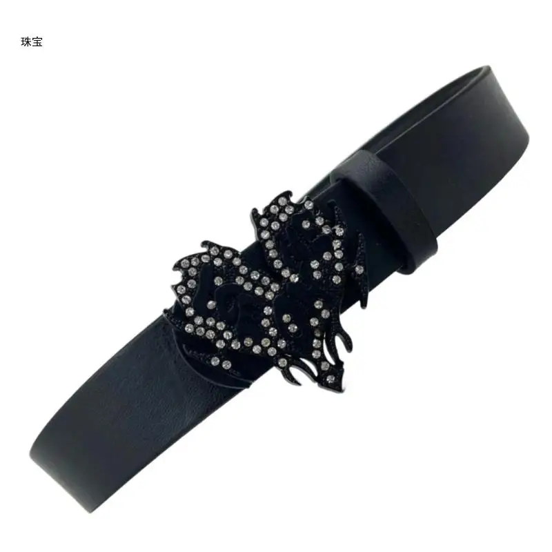 X5QE Love Buckles Waist Belt for Female Girl Fashion Rhinestones Waiststrap Pants Belt