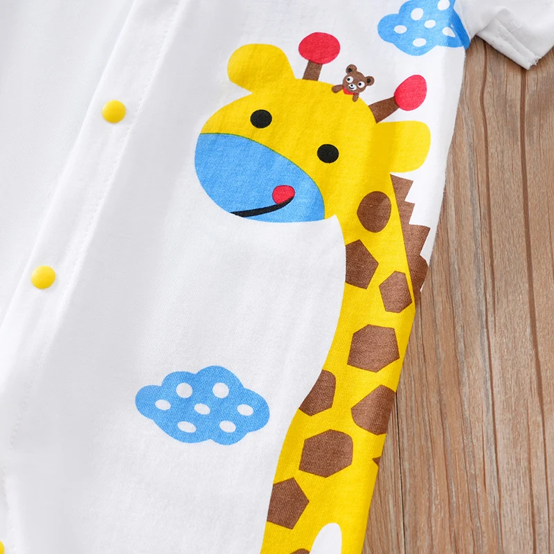 Summer Boys and Girls Cute Cartoon Animal Print All Cotton Casual Comfortable Short Sleeve Baby Clothing Bodysuit