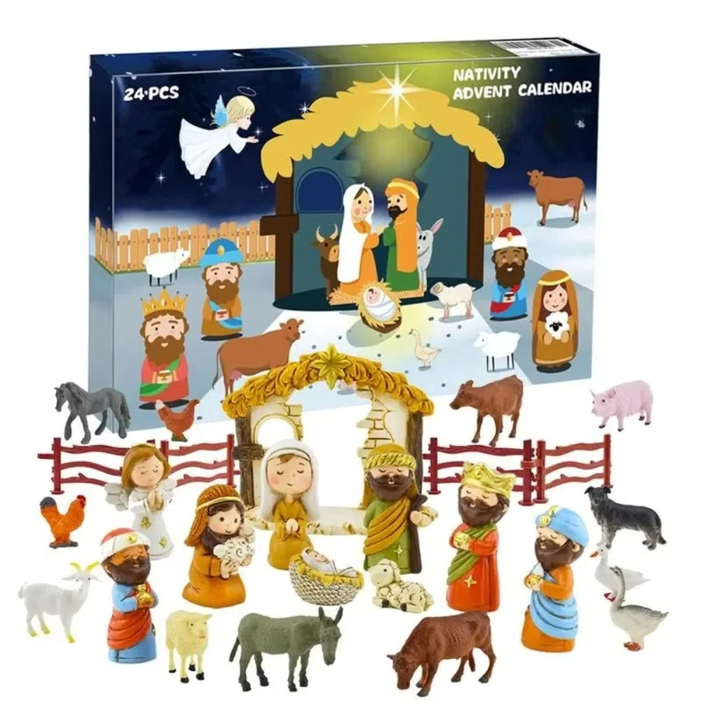 Nativity Scene Advent Calendar Resin 2024 Christmas Countdown Calendar 24 Days Christian Religious Gifts Desktop Ornaments