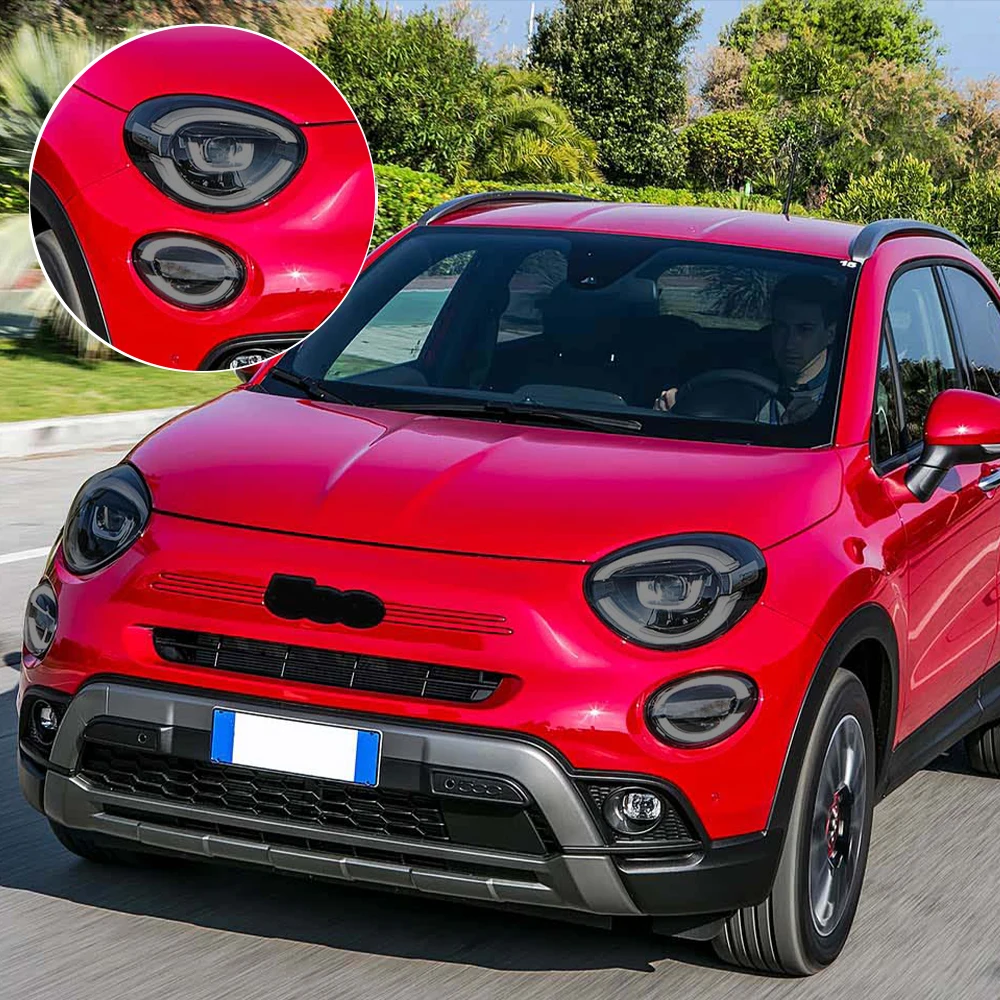 Für Fiat 500X 2020-2024 Rauchschwarz Hochglanz Vorgeschnittene Scheinwerferschutzfolie TPU PPF Kratzfeste Auto-Vinylfolie Set