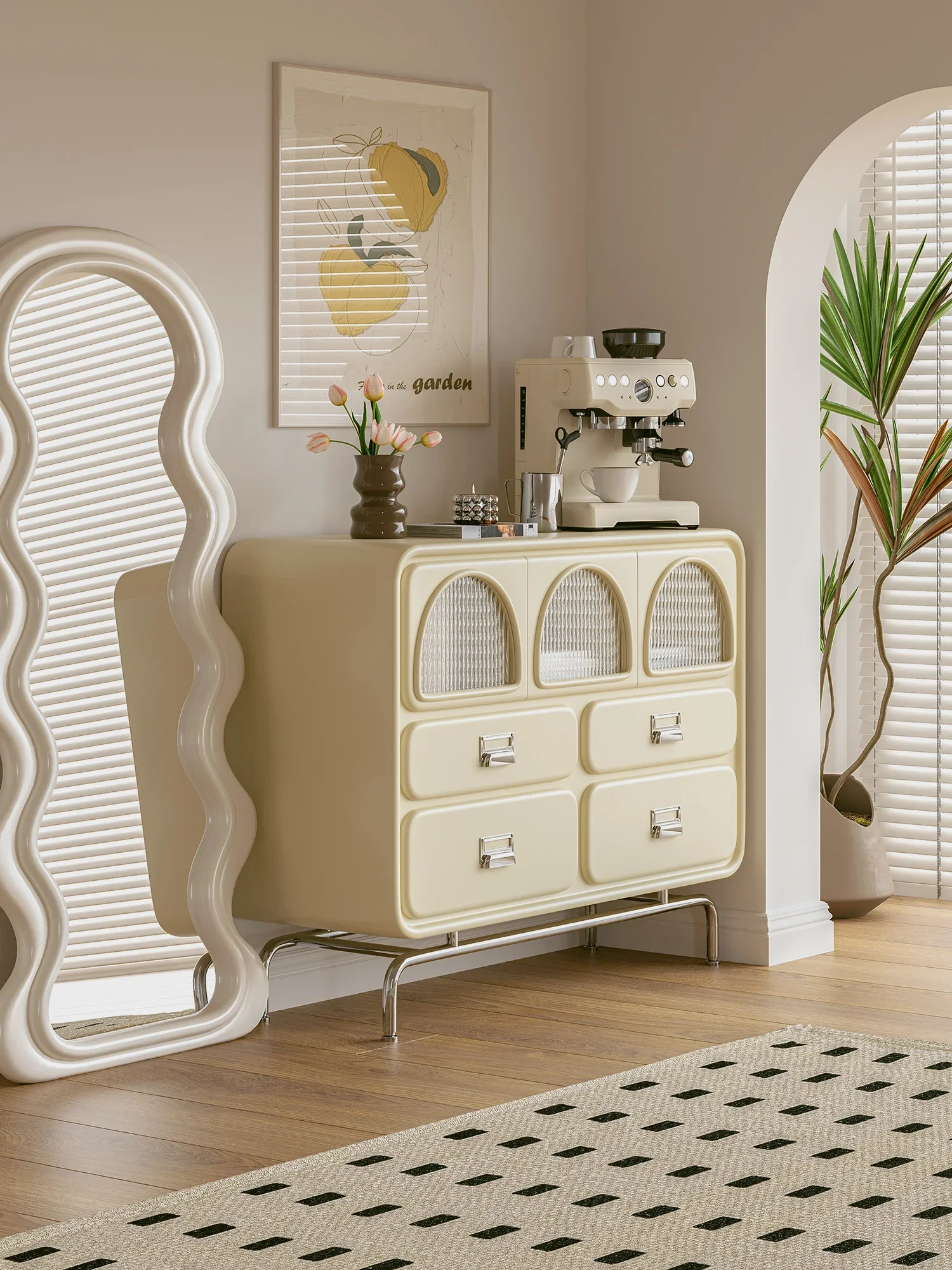 

Valley and solid wood simple ins cream fan cabinet small living room bedroom storage cabinet bed end locker cabinet