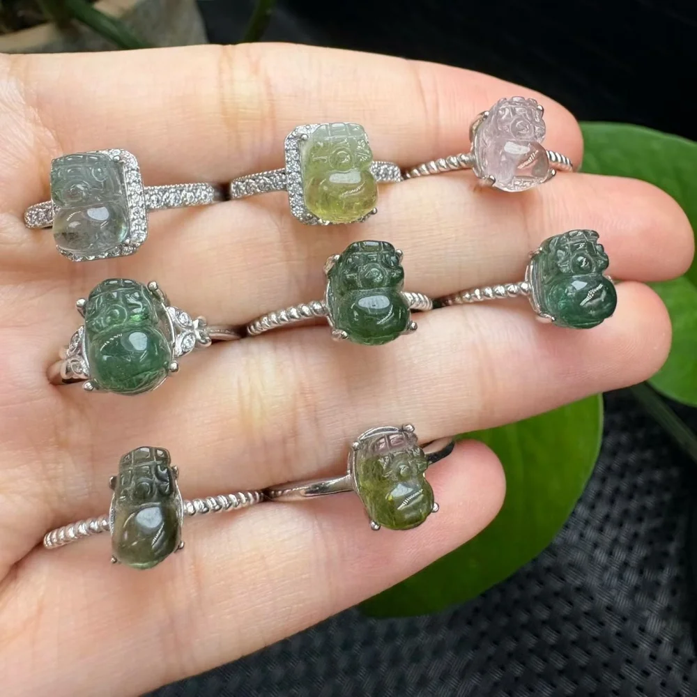 Natural Tourmaline Pixiu Colour Crystal Gemstone Trendy Creative Mature Fashion Women Healing  Jewelry Gift 1PCS