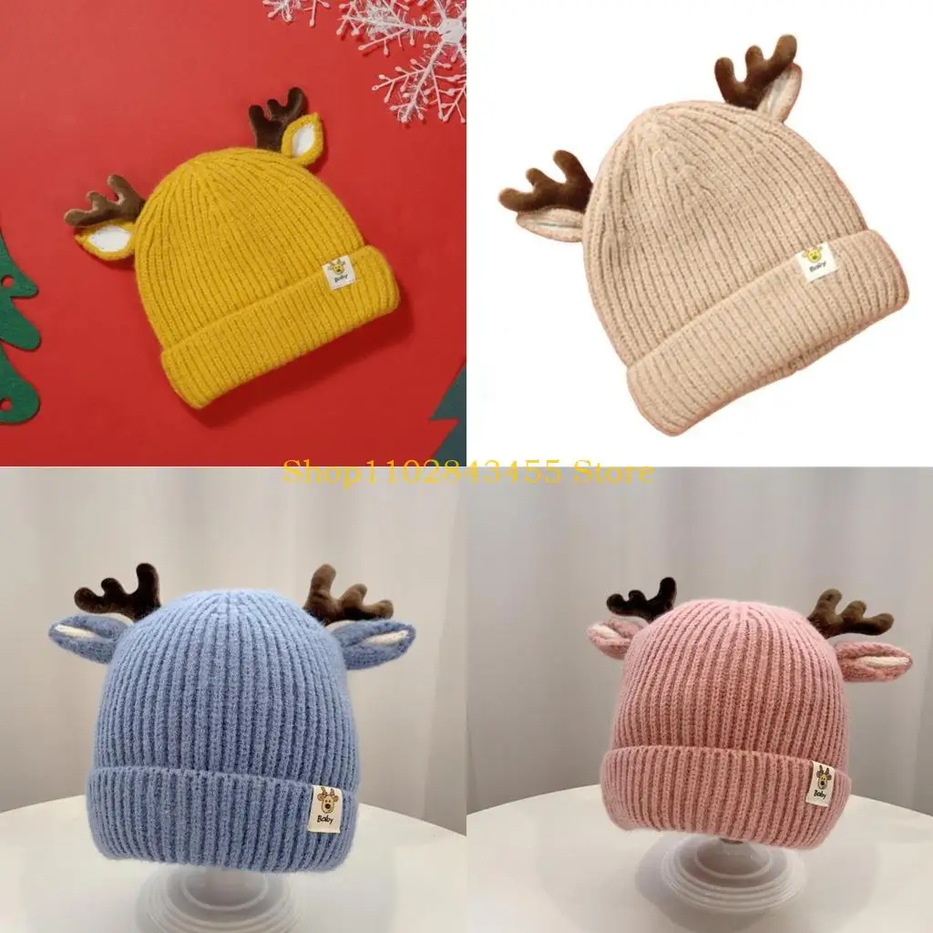 49MC Cute Woolen Hat Christmas Antlers Hat Cute Xmas Hat Infant Children for Creative Gift for Boys Girls Halloween Costume P