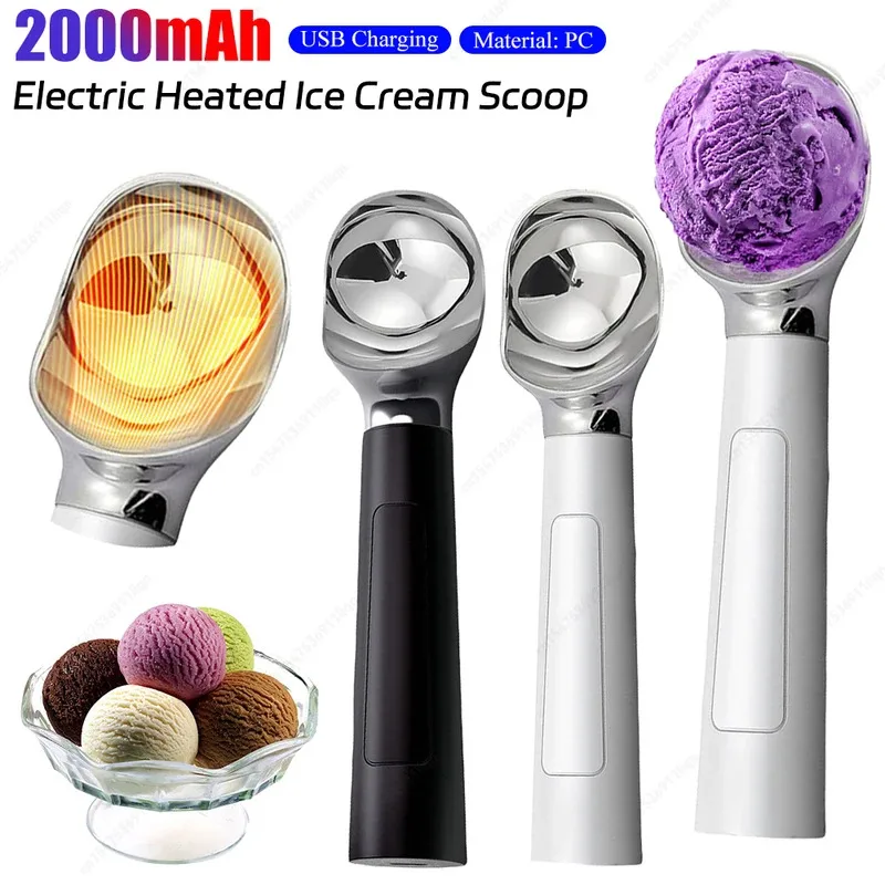 

Electric Heating Ice Cream Scoop with LED Display - Rechargeable Self Melting Stainless Steel Warming Spoon Tool