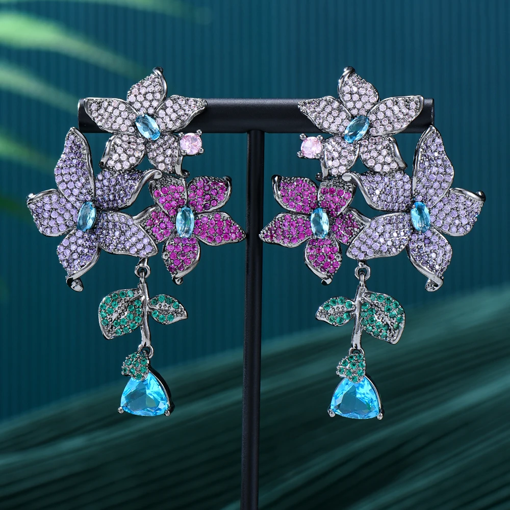 

Jimbora Original Flowers Earrings for Women Wedding Cubic Zircon Fashion Engagement Party Jewelry pendientes mujer moda