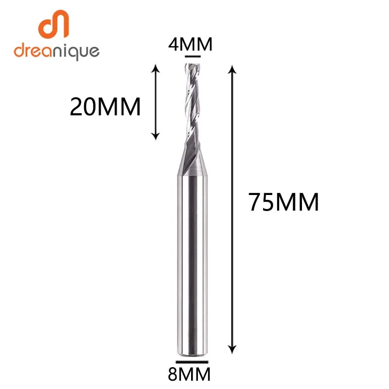 Dreanique 1pc 2 Flutes 8mm Shank Diameter UP Cut CNC Milling Tool Cutter Bits For Woodwork Spiral Carbide Keyway Cutter End Mill