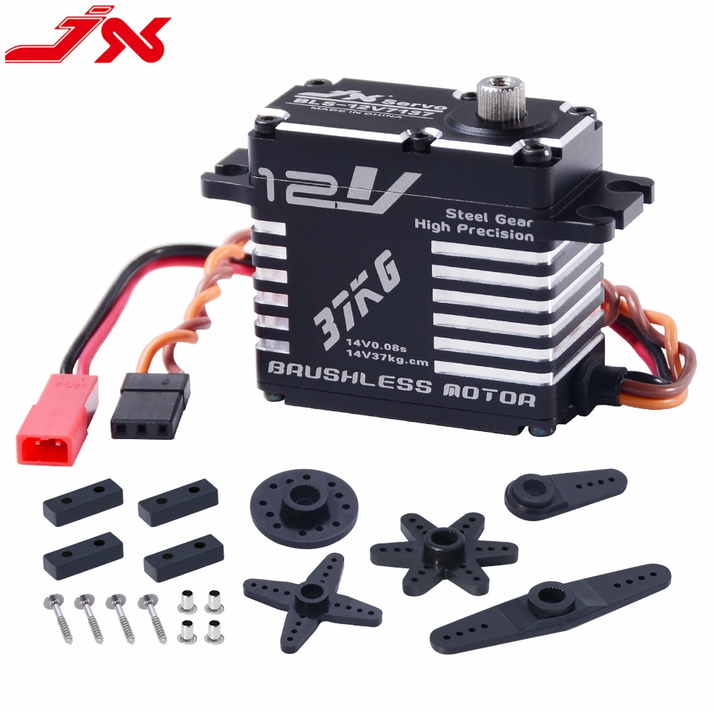 

JX BLS-12V7137 71g 37kg.cm@14V High Voltage Steel Gear Full CNC Aluminium Shell Structure Digital Brushless Servo for RC Cars