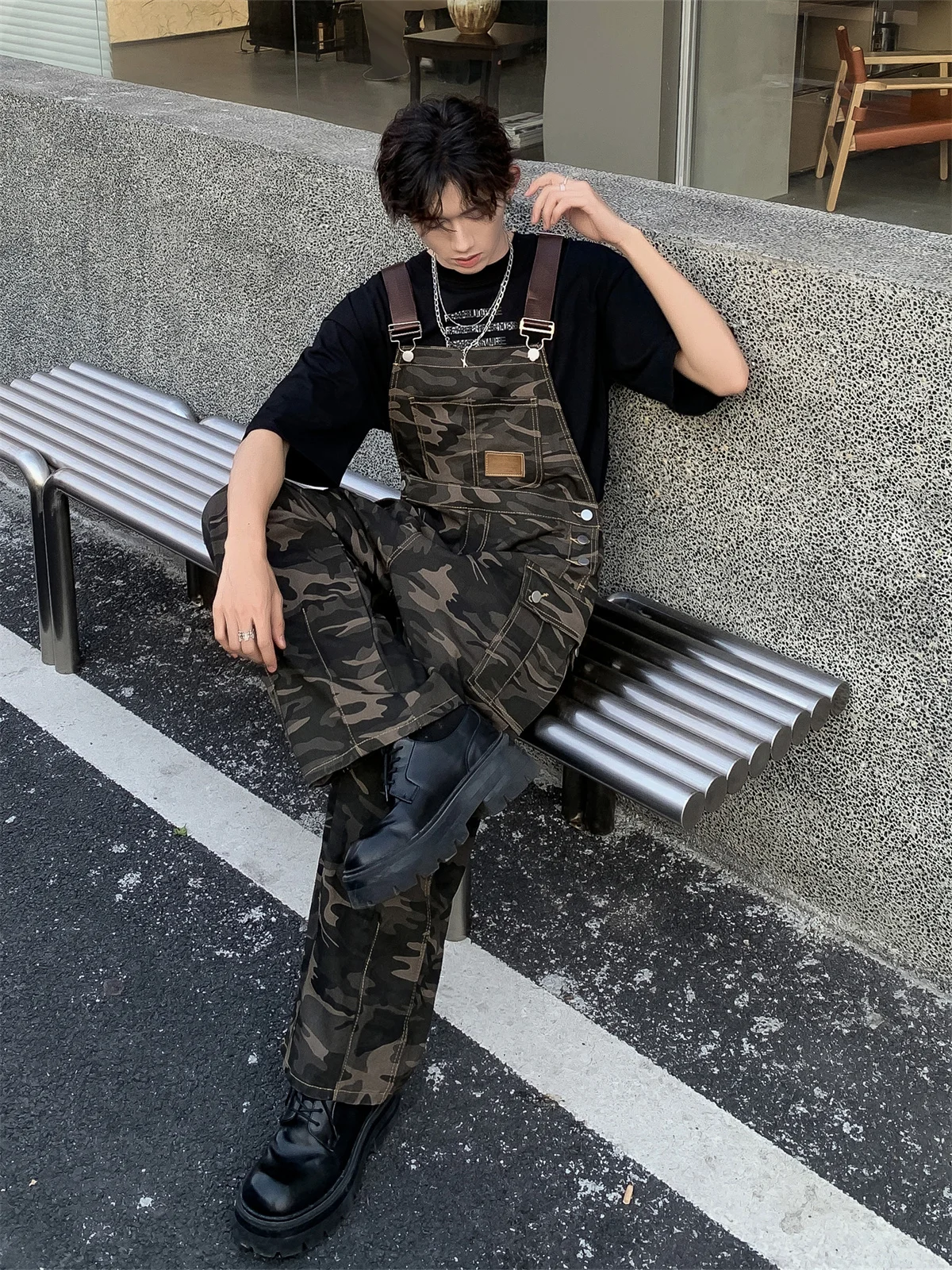 

American Camouflage Workwear Loose Straight Leg Jeans Men's Casual Trendy Street Sle Susps Pants Summer Youth Faion