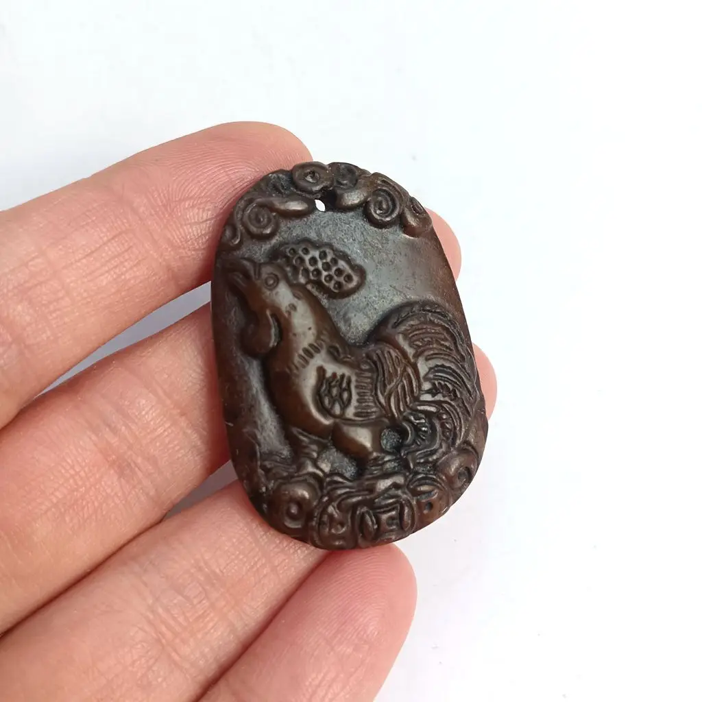 Vintage Jade Pendant Amulet Cock Of The Twelve Animals Years Bless Lucky Hanging Family Mascot