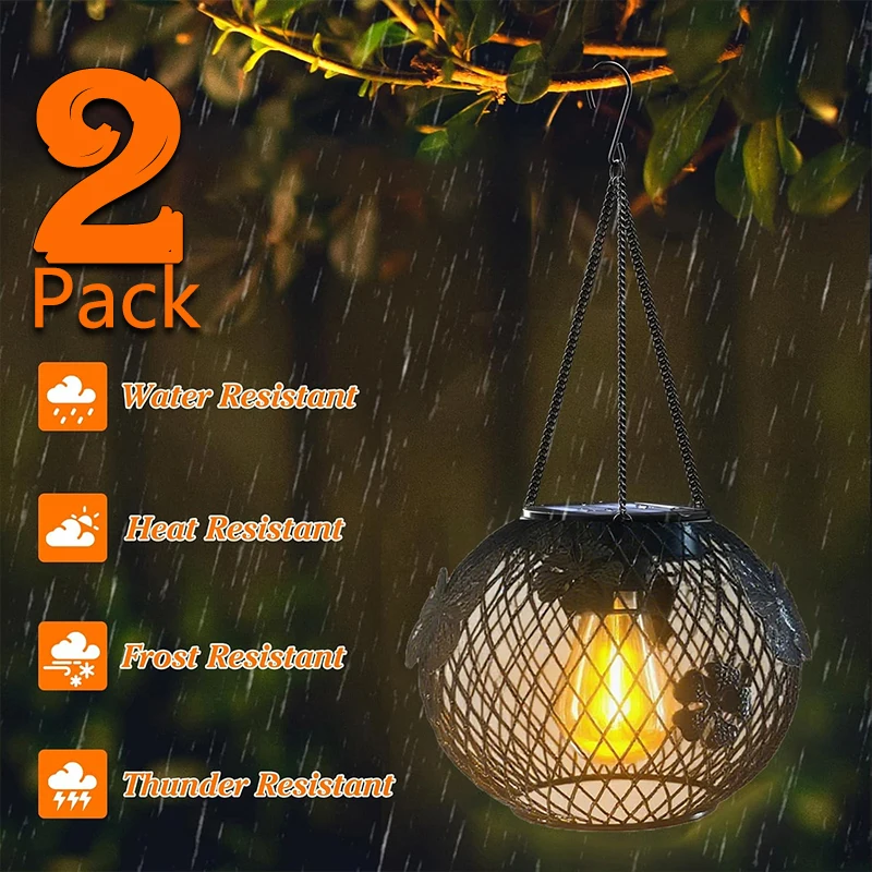 

Solar Lantern Outdoor Waterproof Upgraded Metal Hanging Lanterns, Brighter Auto On/Off for Yard Patio Pathway Porch Garden
