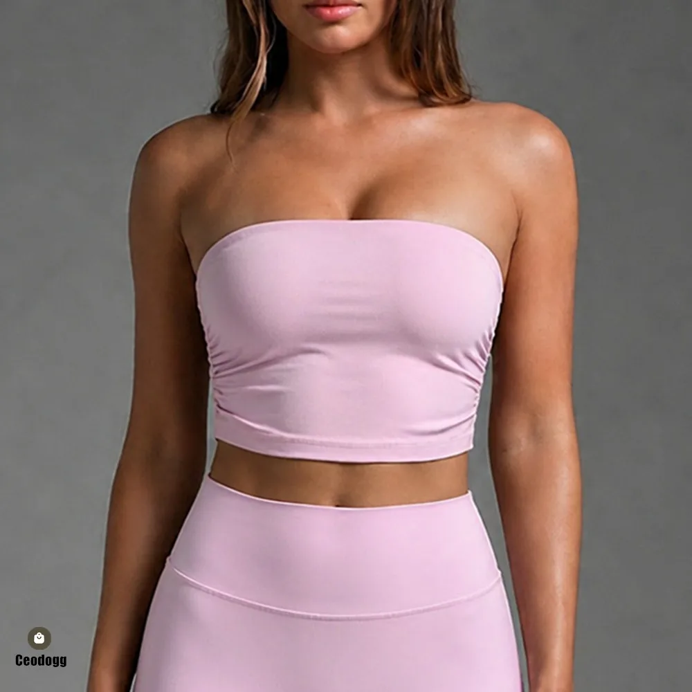 Silicone Anti-Slip Strip Strapless Yoga Vest Women Sports Tube Bra Shock Resistant Quick Drying Fitness Top Women Underwear XP44