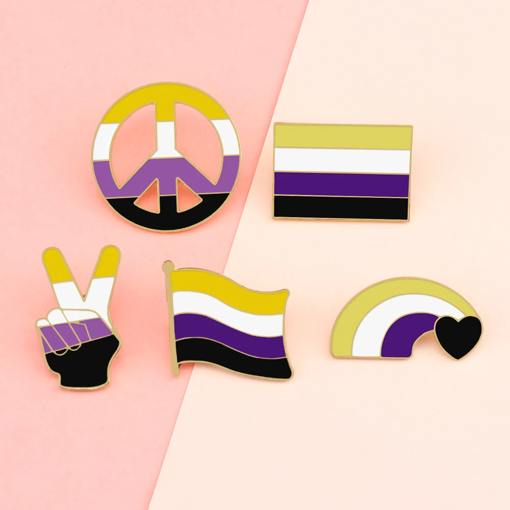 Non-Binary Gender LGBTQ Peace and Love Flag Lapel Pins Collection Custom Brooches Denim Jacket Badge Jewelry Accessories Gifts