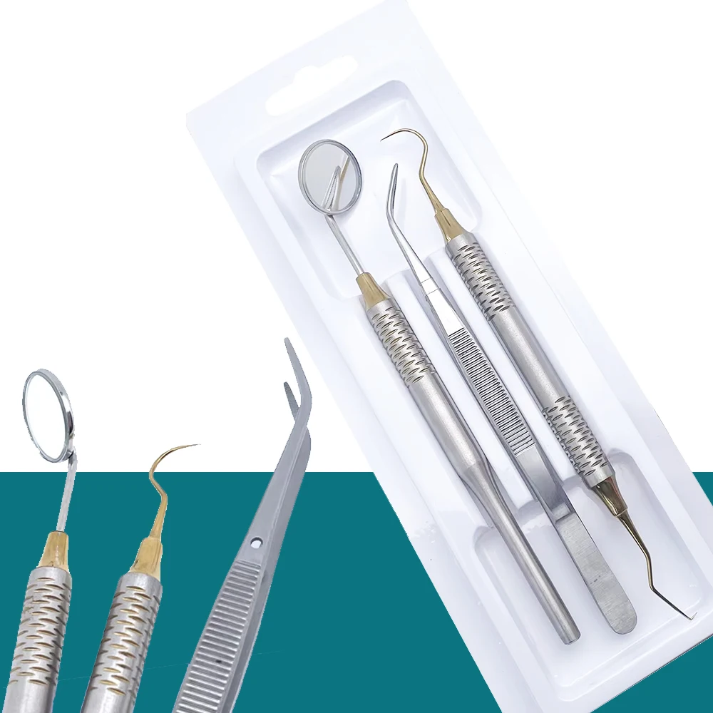 

3Pcs Dental Tools Set with Mouth Mirror Tweezers Curve Probe for Teeth Cleaning Whitening Dentist Instrument Kit