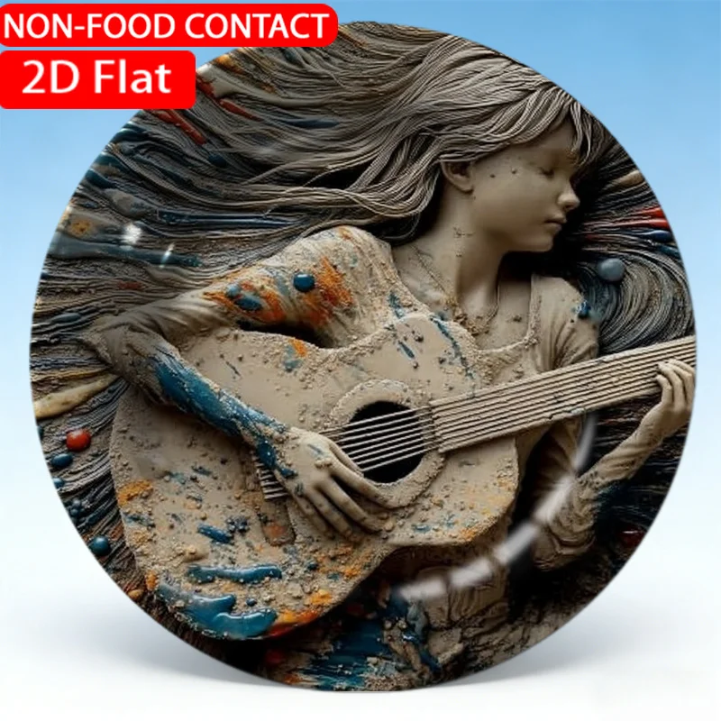 1 Stück Eleganter Keramik-Dekoteller - Abstrakte Skulptur Gitarre Beige Themen-Design Nicht-Lebensmittelecht, Schreibtisch-Ornamente, Wohnzimmer