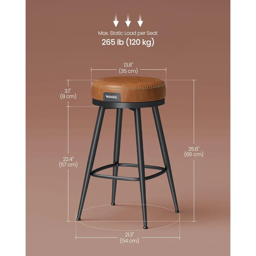 EKHO Collection - Swivel Bar Stools Set of 2, Counter Height Backless Bar Stools, Synthetic Leather with Stitching,