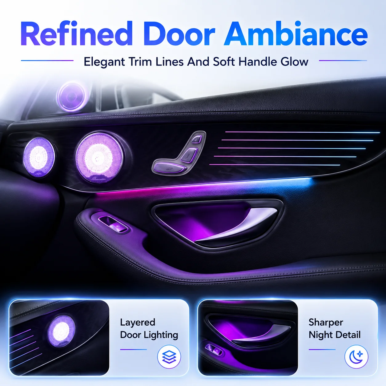 For Mercedes Benz GLC X253 16-23 Ambient Light Kit RGB Interior LED Door Panel Speaker Air Vent Footwell Upgrade Center Console