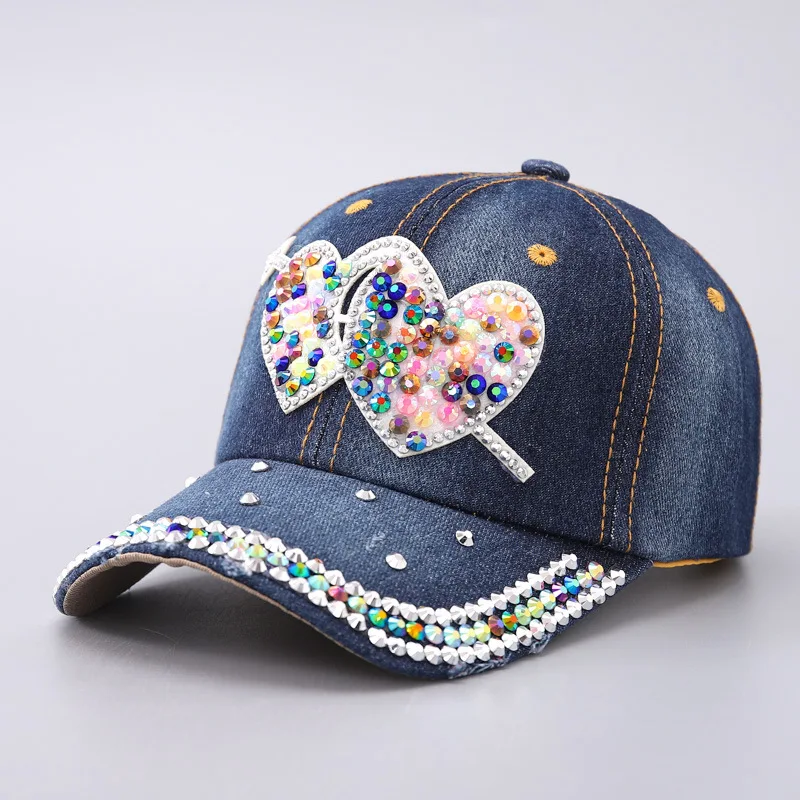 

Fashionable Simple and Generous Denim Baseball Cap Women's Fashionable Colorful Love Butterfly Curved Eave Duckbill Cap
