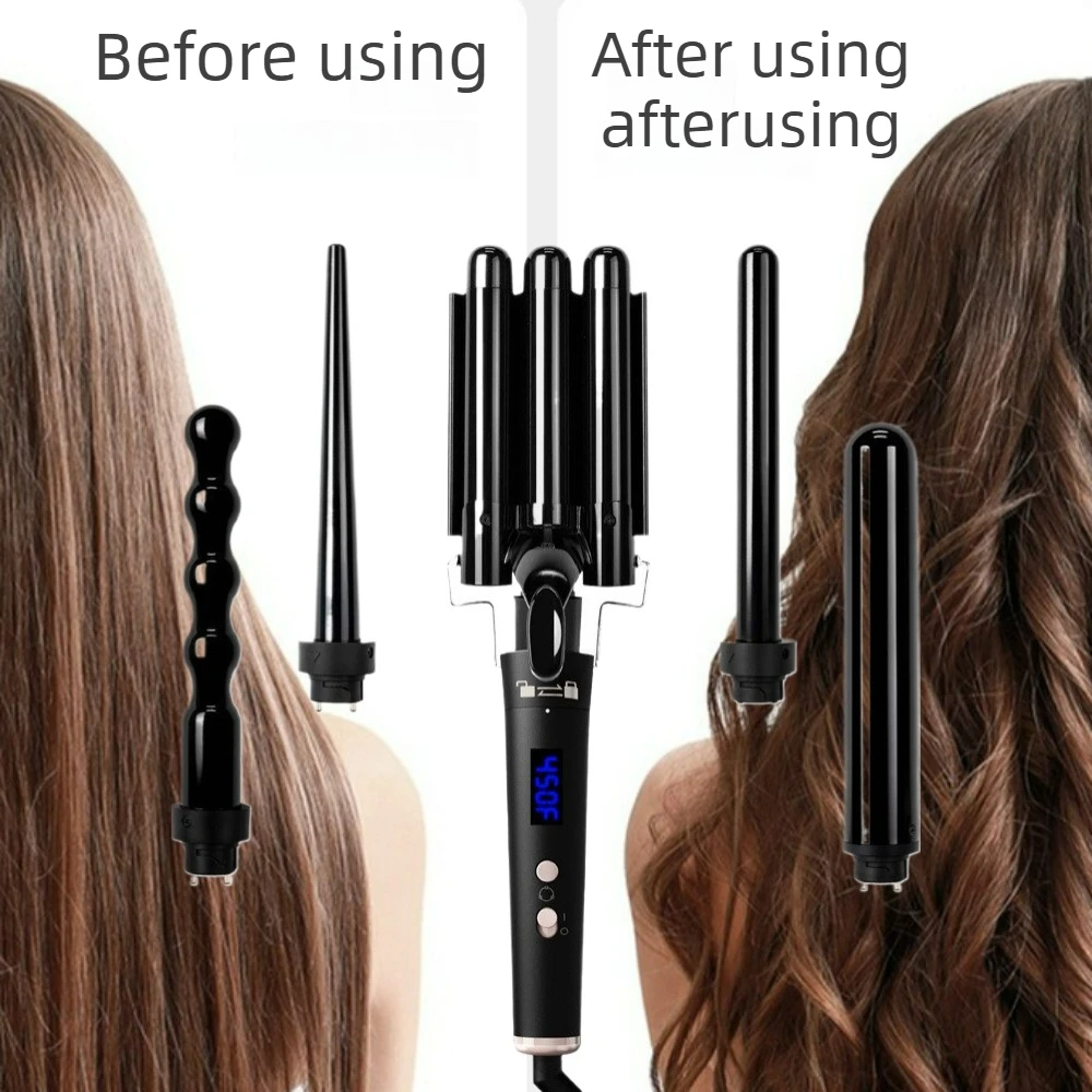 Portable 5-in-1 Ionic Curling Iron Set  No Damage Hair Curler with Interchangeable Barrels for Big Waves & Versatile Styling