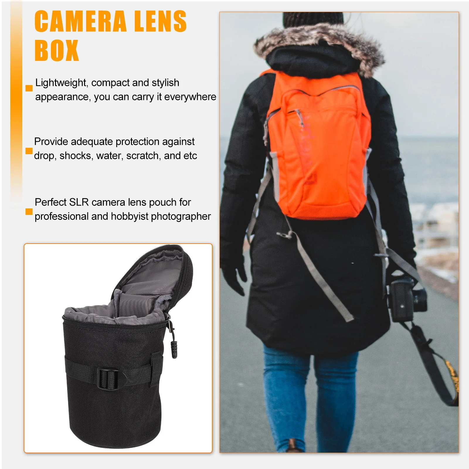 

Camera Lens Pouch Premium Pu Portable Shockproof Waterproof For Dslr Lens Storage Bag Camera Accessory