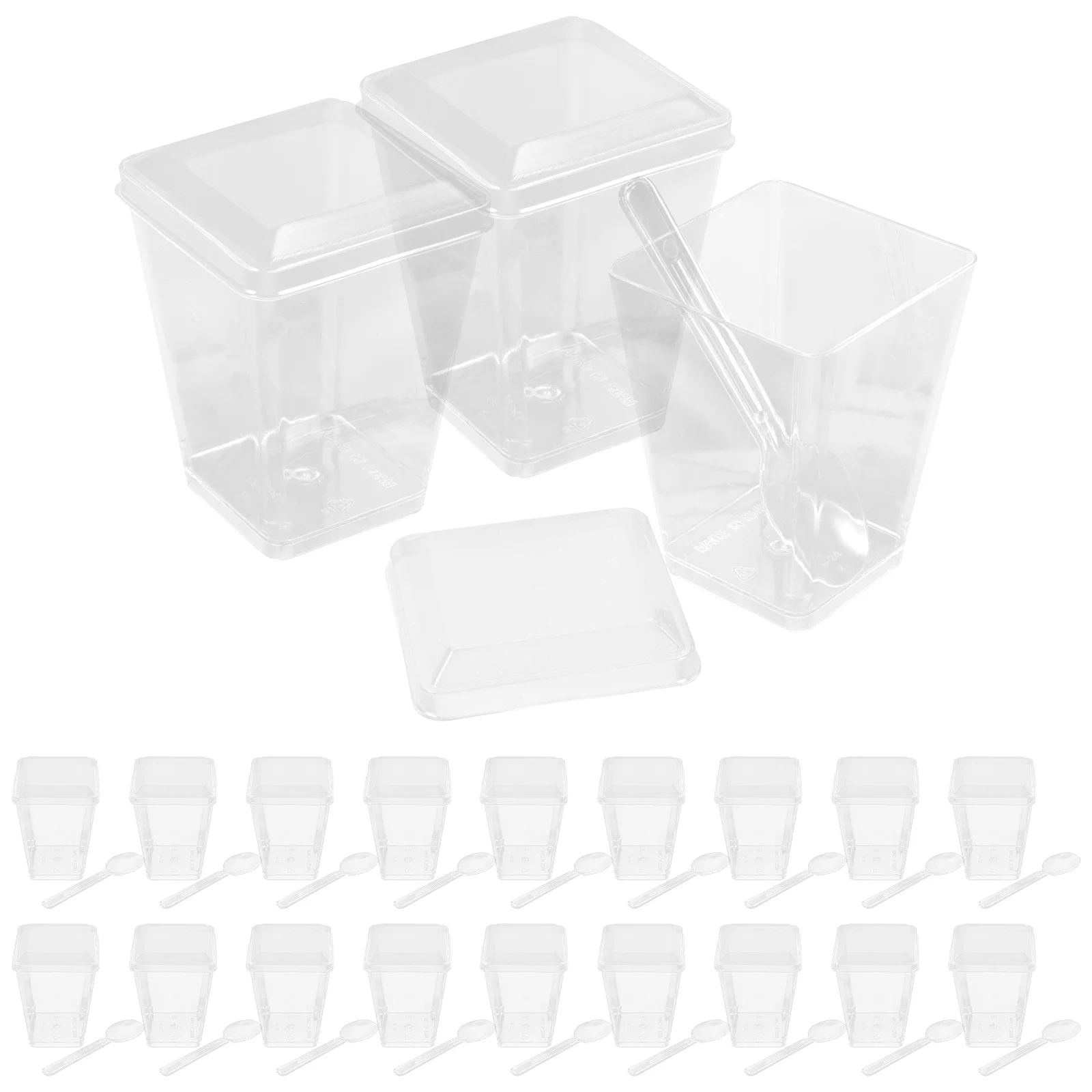 

50 Sets Plastic Dessert Cups with Spoon Desserts Trapezoidal Small for Ice Cream Spoons