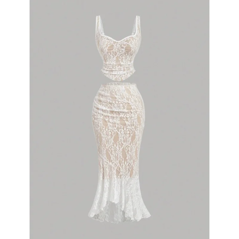 

Lace Two-Piece Set Z 29111 Fashionable Summer Outfit for Women Brand New Style Spring Collection No Registration Required
