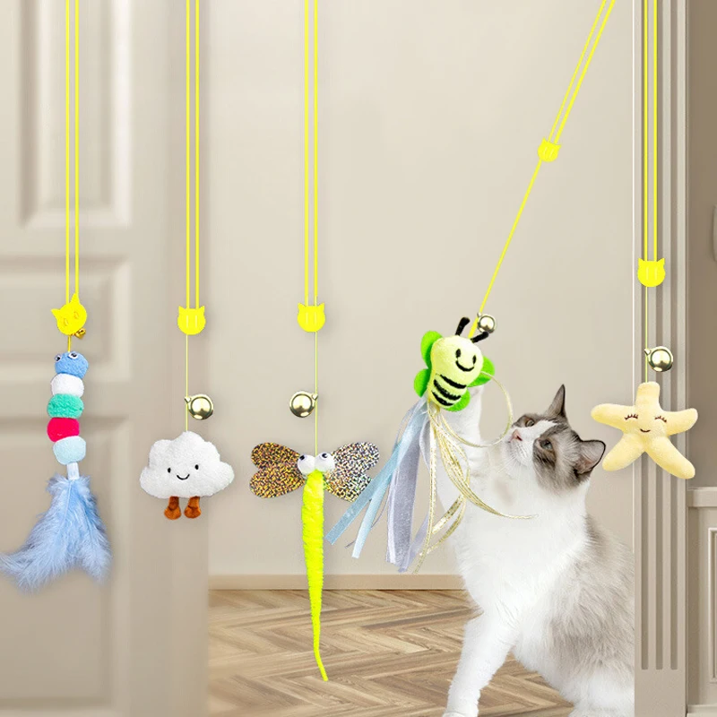 Interactive Cat Toy Hanging Door Simulation Automatic Caterpillar Sticky Disc Elastic with Bell Hanging Door Teasing Kitten Toy