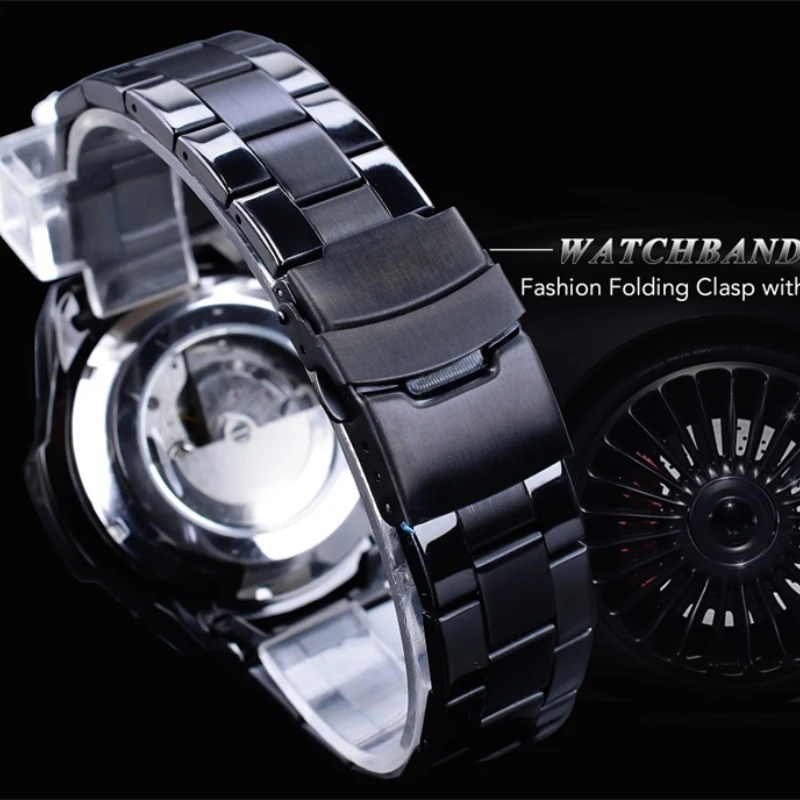 Three-Dial Calendar Stainless Steel Men's Mechanical Automatic Watch, Luxury Military Sports Men's Watch, Fashionable and Simple Large Dial Watch, Trendy Versatile High-End Men's Model, Cross-Border Hot-Selling Gift Choice, High Cost-Performance Durable and Precise Mechanical Watch