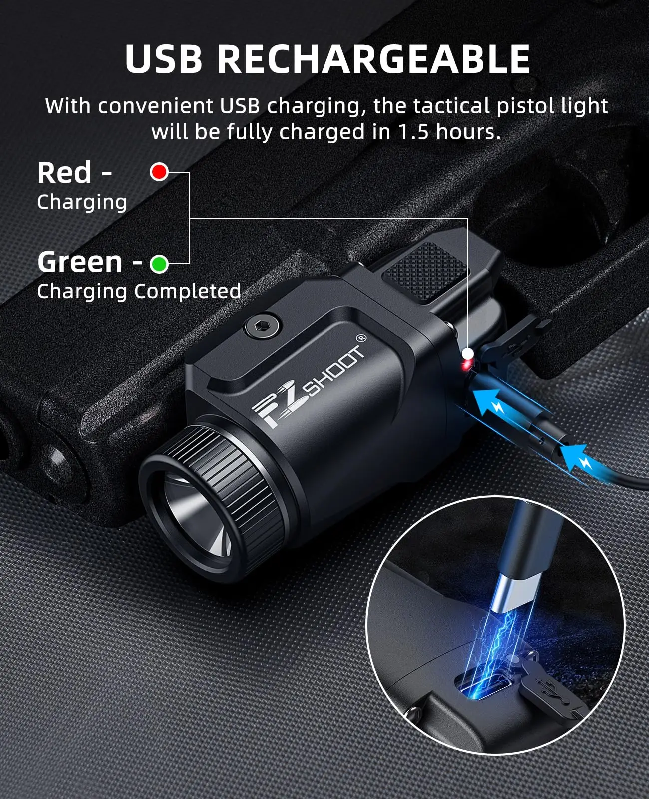 500 Lumens Pistol Light Rechargeable Flashlight with Strobe Mode For Picatinny and GL Rails Mini Gun light