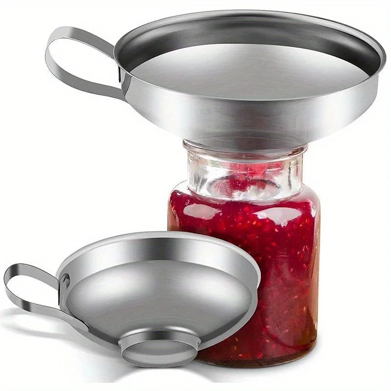 2 Sizes Stainless Steel Wide Mouth Canning Funnel Salad Dressing Liquid Funnel Hopper Filter Kitchen Tools Gadgets