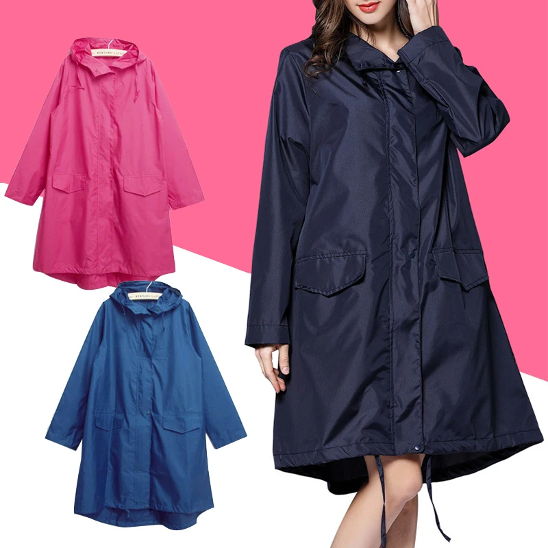 Women Raincoat Waterproof Rainwear Men Hooded Rain Coat Solid Color Portable Outdoor Zipper Long Poncho Rain Jacket Cover