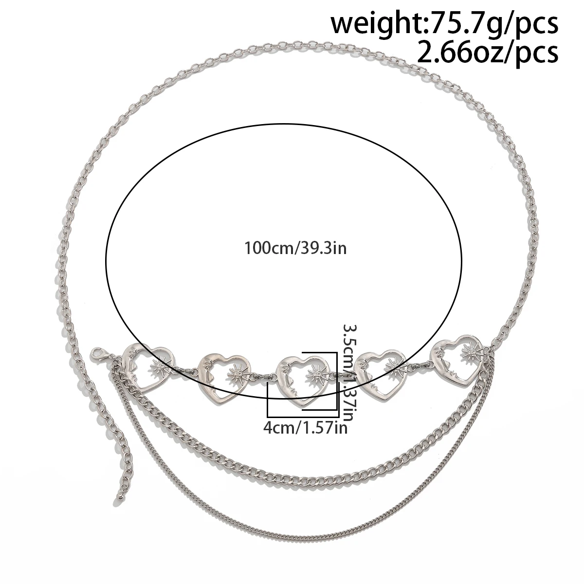 حزام قابل للتعديل للنساء ، سلسلة معدنية متعددة الطبقات ، سلسلة خصر البطن ، حزام تنورة هيب هوب ، قلب حب ، إكسسوارات Y2K ، موضة #4