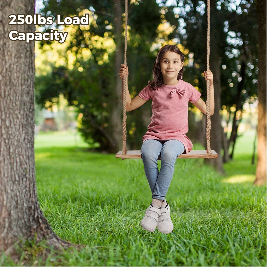 250lb Heavy-Duty Wooden Tree Swing Wooden Swing With Adjustable Hemp Rope Waterproof Hanging Swing Seat For Outdoor For Children