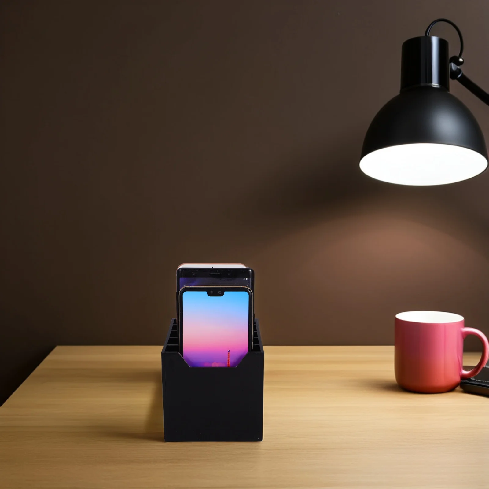 

Phone Box 5-Slot Acrylic Desktop Organizer Multi-Compartment Cell Phone Holder for Office Classroom Meeting Room Storage