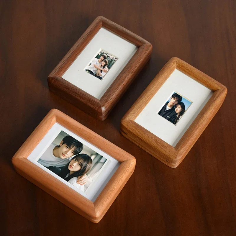 Teak/Walnut Wood Photo Frame High-grade 3in 4in Wedding Mini Picture Frame Stand for Pictures Home Desktop Decor Gift